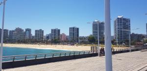 a view of a beach and a pier with buildings at Departamento nuevo con la mejor ubicación in Viña del Mar
