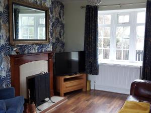 a living room with a television and a fireplace at Ryeby Garth in Hull