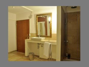 ein Badezimmer mit Waschbecken, Spiegel und Dusche in der Unterkunft Ferienwohnungen Schlosseinkehr in Aschau im Chiemgau