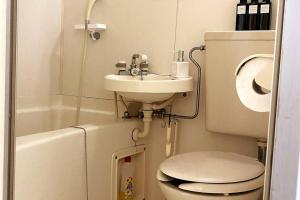 a small bathroom with a toilet and a sink at 202 Uzumasa Free Wi-Fi & 2Bike in Sagano +74 photos