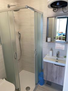 a bathroom with a shower and a sink at Apartments Vila Vino in Sveta Nedelja +37 photos