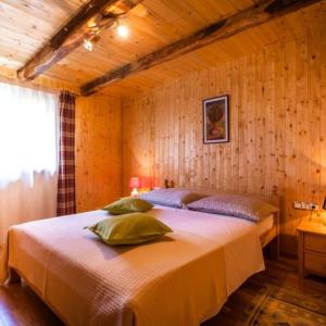 ein Schlafzimmer mit einem Bett in einer Holzwand in der Unterkunft Holiday home in Rakovica with terrace, WiFi, washing machine 4488-2 in Rakovica