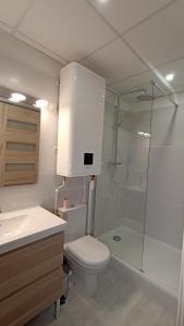 a bathroom with a toilet and a shower and a sink at Studio Neuf Climatisé Centre Ville #6 in Toulon