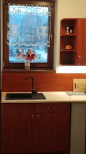 a kitchen with a sink and a window at Margus Apartmány in Oščadnica +74 photos