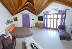 um quarto com uma cama, um sofá e uma televisão em Villa Alexandros em Zóla