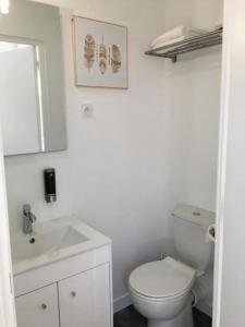 a white bathroom with a toilet and a sink at Le Bahia centre la Brèche wifi linge de pressing in Niort