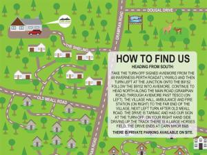 a map of a town with houses and a helicopter at Carn Mhor Bed and Breakfast in Aviemore