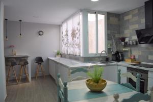 a kitchen with a sink and a table with a plant on it at Apartamento Ladevesa in Elche