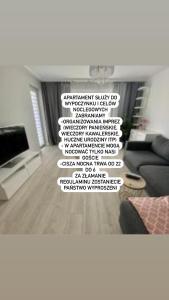 salon z kanapą i stołem w obiekcie Flat4You w Poznaniu