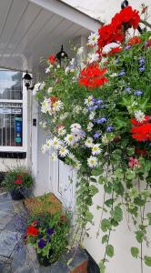 un ramo de flores al lado de un edificio en Aarondale Guest House en Hartlepool