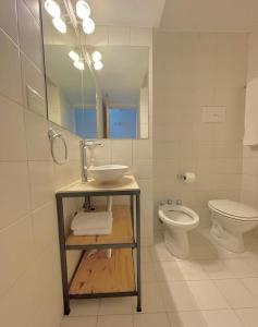 een badkamer met een wastafel en een toilet bij Departamento Céntrico Bariloche in Bariloche