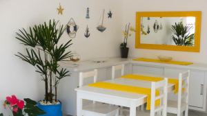 a room with a mirror and a bench and plants at Estrela Azul Guest House Búzios in Búzios +34 photos