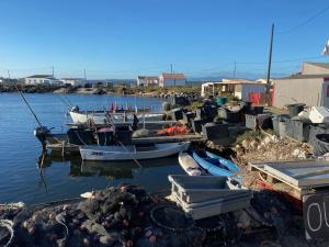 um grupo de barcos estão ancorados na água em La maison Barberousse em Gruissan