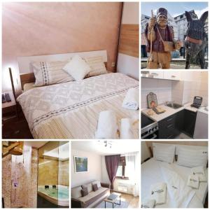 un collage de fotos de un dormitorio con cama en Apartman & Spa Pino Dorado Zlatibor, en Zlatibor