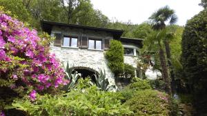 CaviglianoにあるCasa Ilveaの花の前の石造りの家