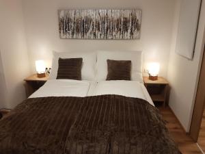 a bedroom with a large bed with two lamps at Apartment Katharina in Spital am Pyhrn