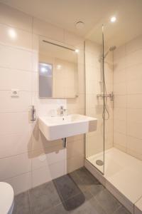a bathroom with a sink and a shower at Fletcher Hotel Valkenburg in Valkenburg
