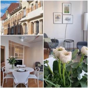 a collage of photos of a living room and dining room at Au 53, sous le chartil in Reims