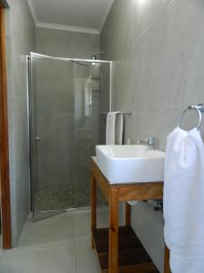 a bathroom with a sink and a shower at Kunsvilla in Durbanville