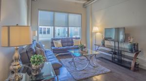 a living room with a couch and a tv at 2BR Fully Furnished Apartment in Midtown Atlanta apts in Atlanta