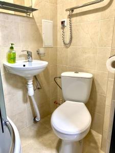 uma casa de banho com um WC e um lavatório em Apartment room-біля вокзалу-недалеко від центру em Lviv