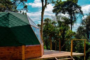 a small wooden building with a green roof at GLAMPING LA CIMA NEUSA in Casablanca