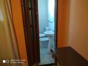 a bathroom with a toilet and a sink at Hotel Danes in Mar del Plata