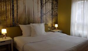 מיטה או מיטות בחדר ב-Résidence Carouge Appart Hôtel