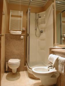 a bathroom with a shower and a toilet and a sink at Hotel Eden in Grado