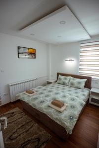 a bedroom with a large bed and a window at Apartman Vesna in Nova Varoš