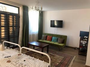 肯普隆格的住宿－Pensiunea Crețișoara，客厅配有沙发和桌子