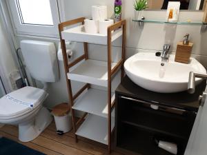 łazienka z umywalką i toaletą w obiekcie Seamoon home w mieście Jezera