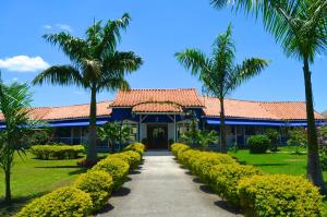 a building with palm trees and a pathway at Finca Azulinas in La Tebaida