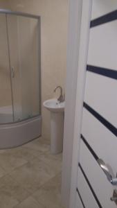 a bathroom with a sink and a shower at Сихів Зелена Пасічна Новобудова ЖК Первоцвіт, Вулецька in Lviv +18 photos