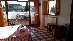 グラナダにあるCasa Franciのベッド付きの客室で、パティオの景色を望めます。