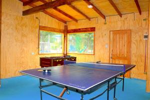 a ping pong table in the middle of a room at Cabañas Paihuén in Pucón