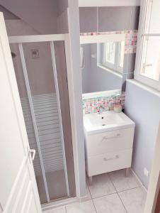 a bathroom with a white sink and a shower at Maison La demoiselle de Chambord in Huisseau-sur-Cosson