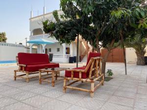 two chairs and a table next to a tree at Dabo House in Brufut