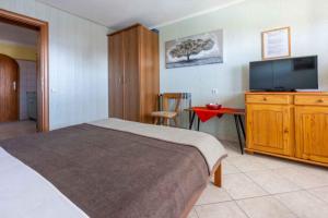 um quarto de hotel com uma cama e uma televisão de ecrã plano em Studio in Crikvenica 42250 em Crikvenica