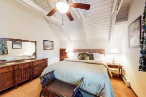 a bedroom with a bed and a dresser and a mirror at Alpine Bliss in Durango