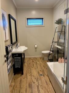 a bathroom with a sink and a toilet at Cardrona Mountain Villa in Cardrona