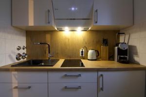 a kitchen with a sink and a counter top at Ferienwohnung Dreiländereck 1 in Lörrach +10 photos