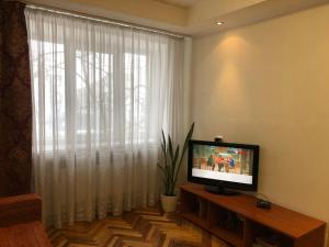 キーウにあるKyiv Apartment on Peremohy Avenue 16 daily rentのリビングルーム(テレビ、大きな窓付)