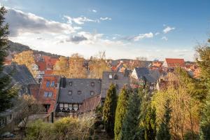 a group of houses in a city with trees at Ferienwohnung Hahne in Goslar