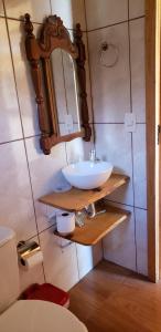 a bathroom with a sink and a mirror on the wall at Amanhecer na Serra in Urubici