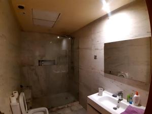 a bathroom with a shower and a sink and a toilet at Maarif in Casablanca