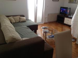 een woonkamer met een bank en een tv bij Apartment Biserka in Cavtat