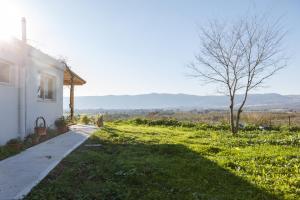 een wit huis met een grasveld en een boom bij הגורן in Kefar Szold