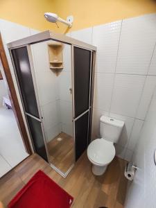 a small bathroom with a toilet and a shower at casa morada da praia in Xeréu +29 photos
