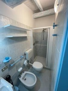 a bathroom with a shower and a toilet and a sink at Villa Sara in Olbia